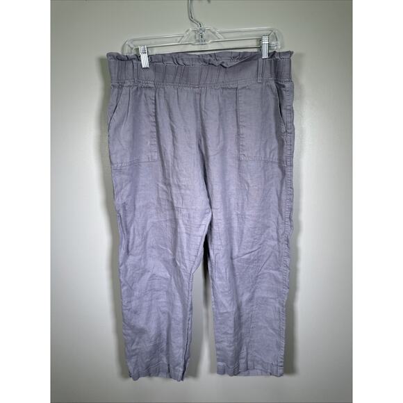 Allen Allen USA Linen Pants Women's Lilac Cropped Wide Leg Ruffled Belt‎ Loops - Picture 1 of 9